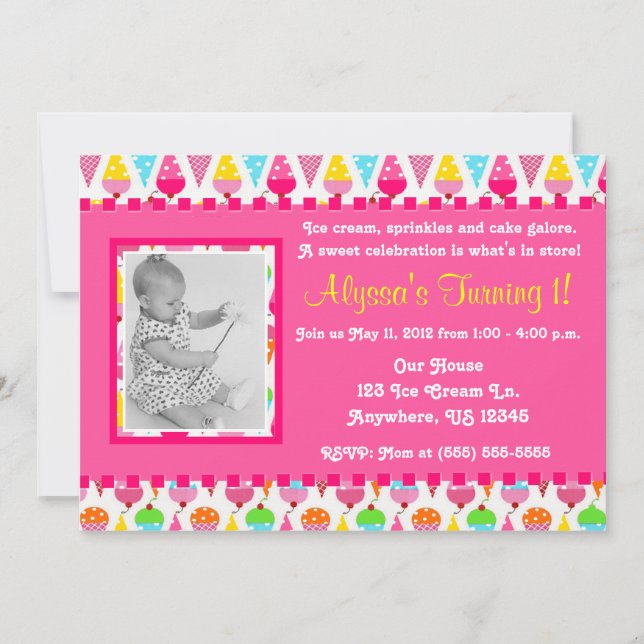 Invitación del cumpleaños de la foto del chica del (Anverso)