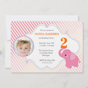 Invitación del cumpleaños de la foto del elefante