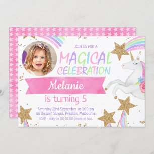 Invitación del cumpleaños de la foto del unicornio