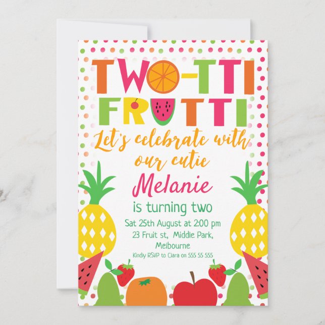 Invitación del cumpleaños de la fruta de Two-tii (Anverso)