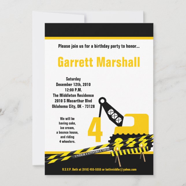 invitación del cumpleaños de la grúa del dormilón (Anverso)