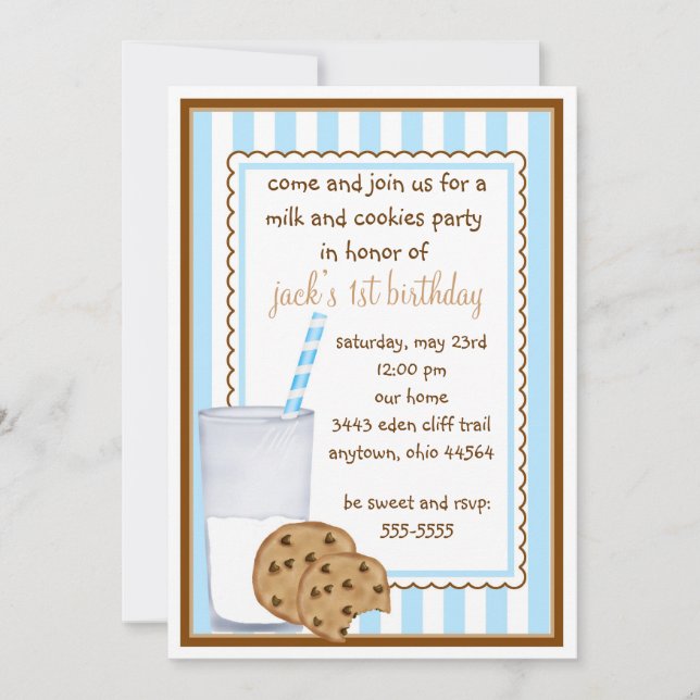 Invitación del cumpleaños de la leche y de las (Anverso)