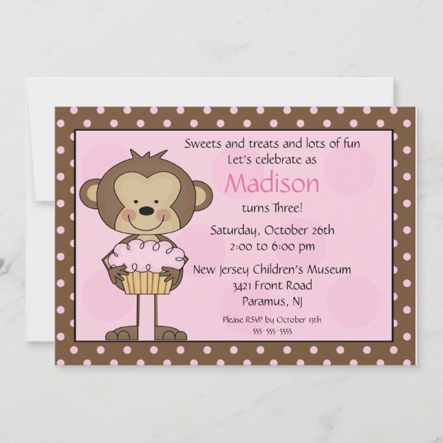 Invitación del cumpleaños de la magdalena del mono (Anverso)