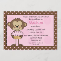 Invitación del cumpleaños de la magdalena del mono