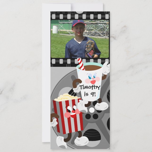 Invitación del cumpleaños de la noche de película (Anverso)