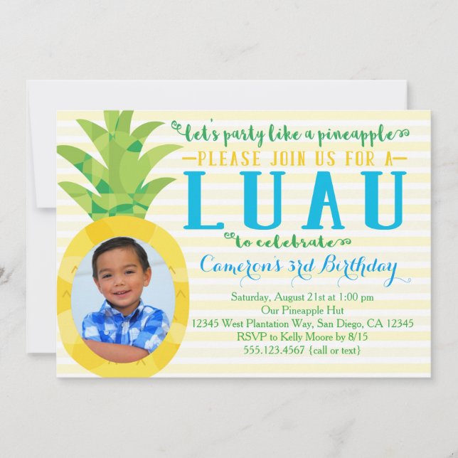 Invitación del cumpleaños de la piña de Luau del (Anverso)