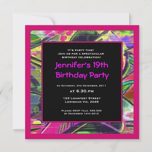 Invitación del cumpleaños de la pintada de las (Anverso)