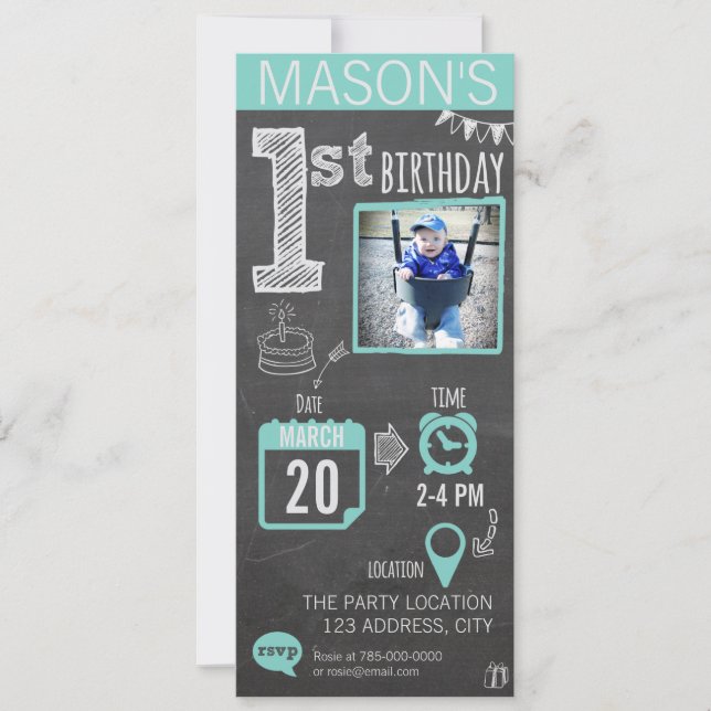 Invitación del cumpleaños de la pizarra del (Anverso)