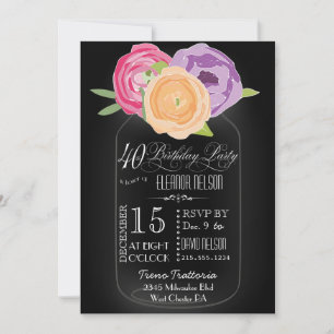 Invitación del cumpleaños de la pizarra del tarro