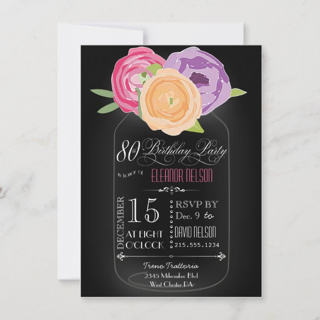 Invitación del cumpleaños de la pizarra del tarro (Anverso)