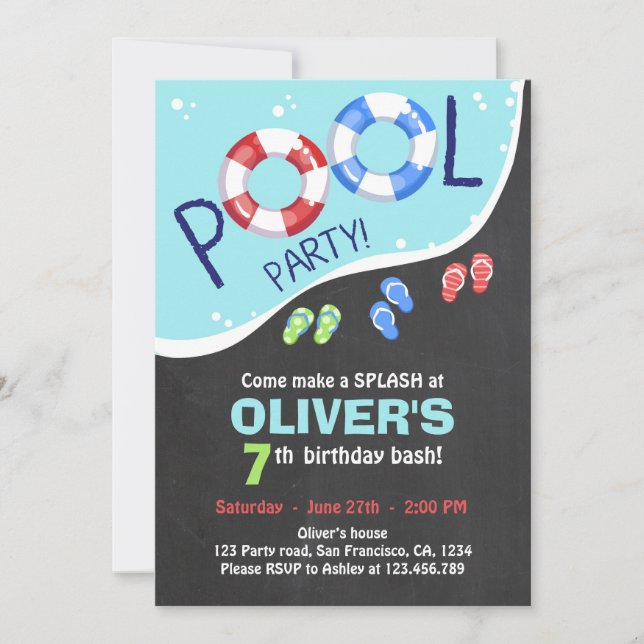 Invitación del cumpleaños de la pizarra del verano (Anverso)