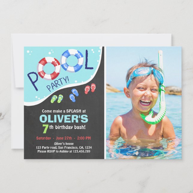 Invitación del cumpleaños de la pizarra del verano (Anverso)