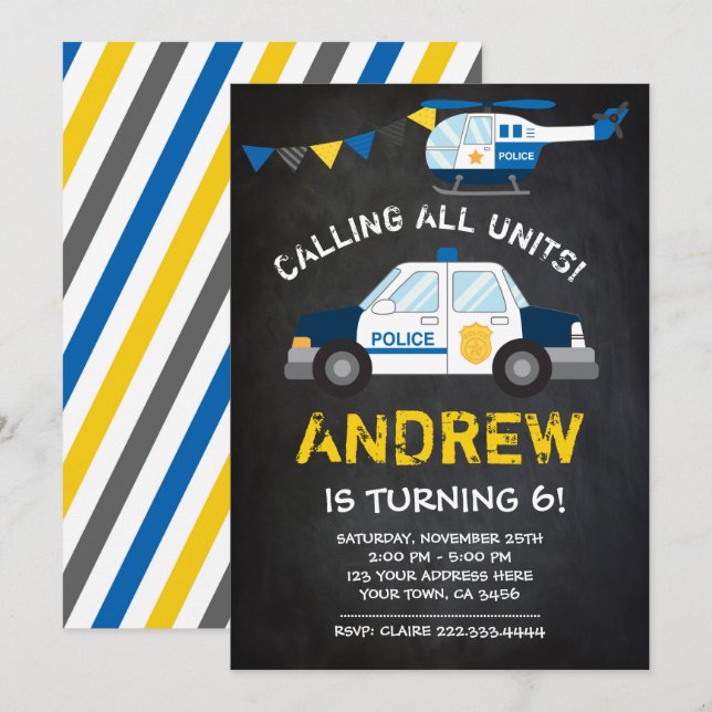 Invitación del cumpleaños de la policía, fondo de (Anverso / Reverso)