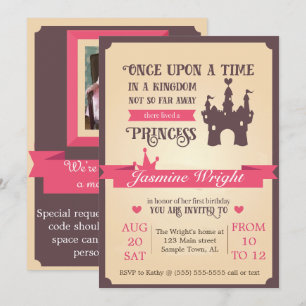 Invitación del cumpleaños de la princesa cuento de