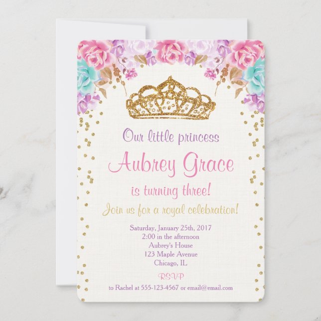 Invitación del cumpleaños de la princesa, oro (Anverso)