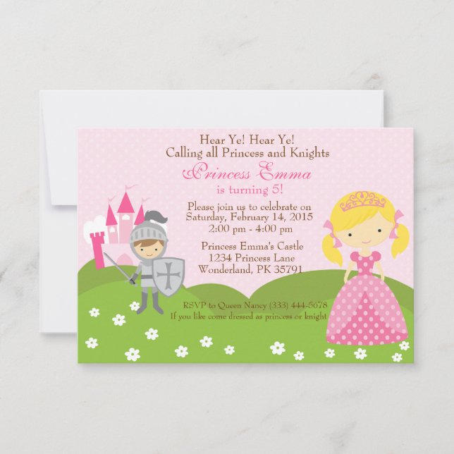 Invitación del cumpleaños de la princesa (rubia) y (Anverso)