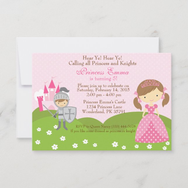 Invitación del cumpleaños de la princesa y del (Anverso)