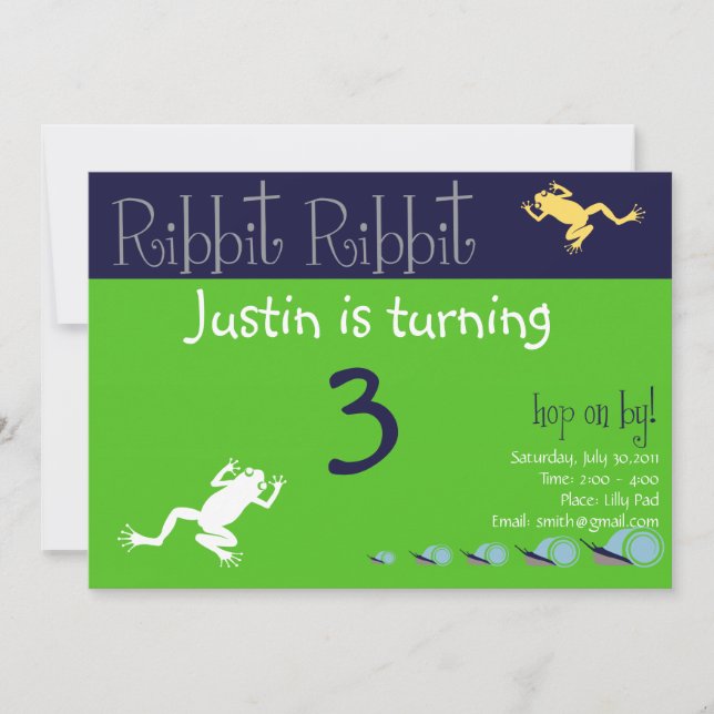 Invitación del cumpleaños de la rana (Anverso)
