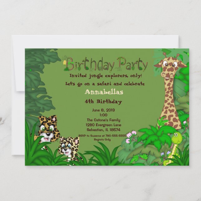 Invitación del cumpleaños de la selva del safari (Anverso)