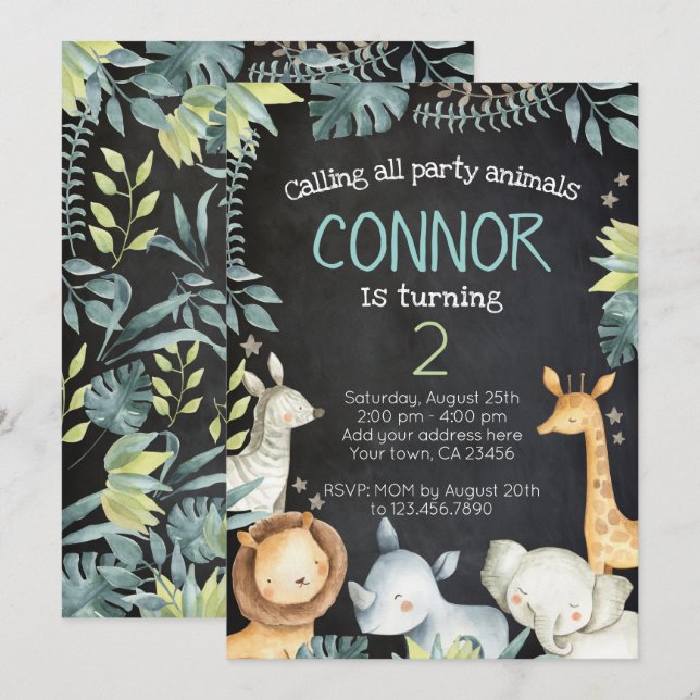 Invitación del cumpleaños de la selva del safari, (Anverso / Reverso)