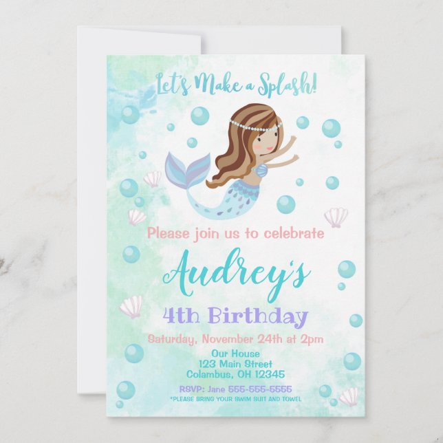 Invitación del cumpleaños de la sirena (Anverso)