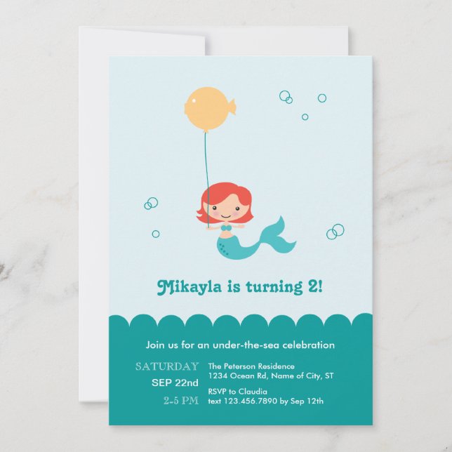Invitación del cumpleaños de la sirena (Anverso)