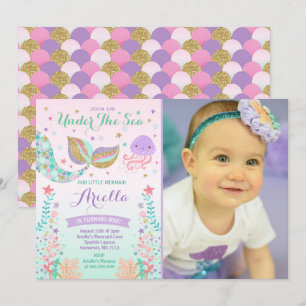 Invitación del cumpleaños de la sirena bajo fiesta