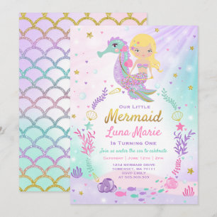 Invitación del cumpleaños de la sirena bajo fiesta