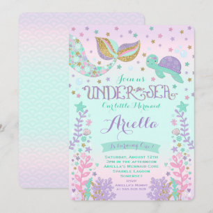 Invitación del cumpleaños de la sirena bajo fiesta