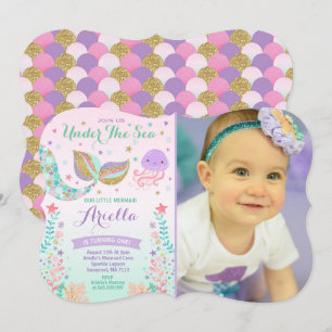 Invitación del cumpleaños de la sirena bajo fiesta