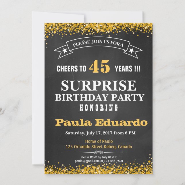 INVITACIÓN DEL CUMPLEAÑOS DE LA SORPRESA PARA (Anverso)
