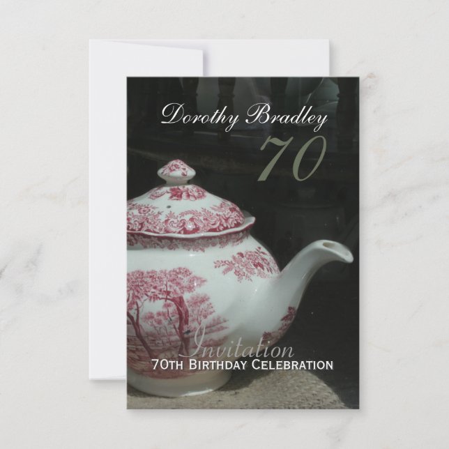 Invitación del cumpleaños de la tetera inglesa del (Anverso)