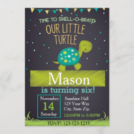 Invitación del cumpleaños de la tortuga (verde)