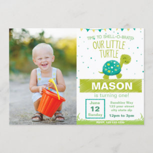 Invitación del cumpleaños de la tortuga verde con