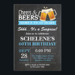 Invitación del cumpleaños de las alegrías y de las<br><div class="desc">Tarjeta de la invitación del cumpleaños de las alegrías y de las cervezas de la sorpresa 60.a. Cumpleaños adulto. Azul. décimosexto décimo octavo 21ro trigésimo 40.o 50.o 60.o 70.o 80.o 90.o 100o. Cualquie edad. Para el arreglo para requisitos particulares adicional, haga clic por favor el "personalizar él" botón y utilice...</div>