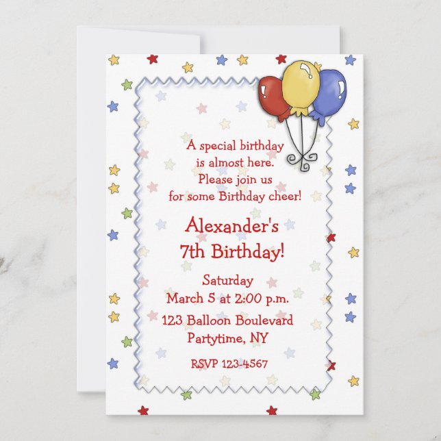Invitación del cumpleaños de las estrellas de los (Anverso)