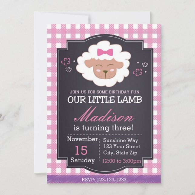Invitación del cumpleaños de las ovejas (Anverso)