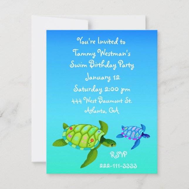 Invitación del cumpleaños de las tortugas (Anverso)