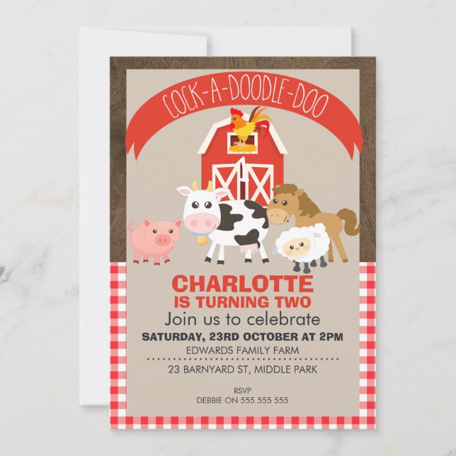 Invitación del cumpleaños de los animales del (Anverso)