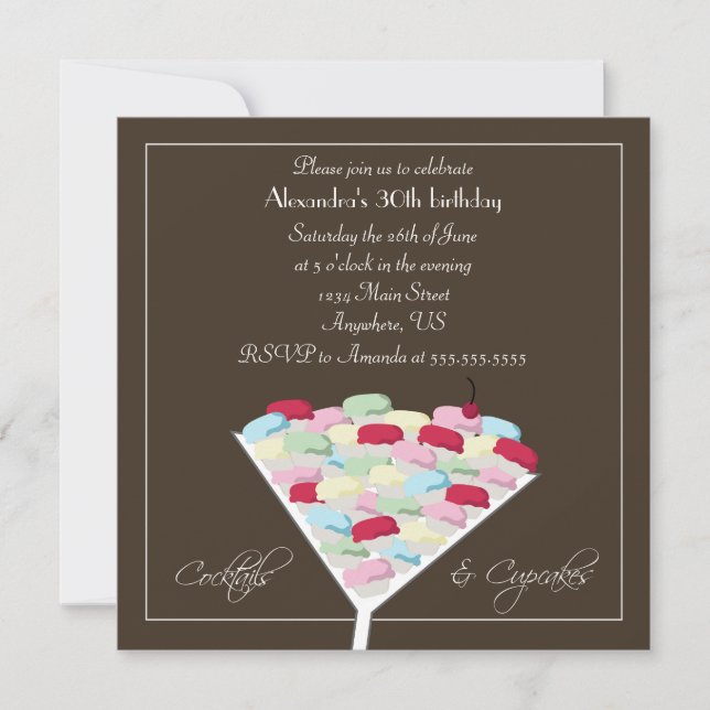 Invitación del cumpleaños de los cócteles y de las (Anverso)