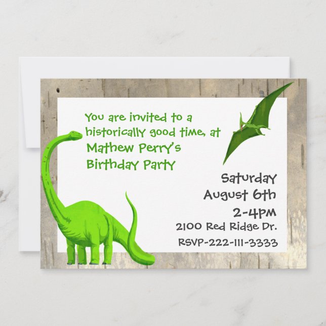 Invitación del cumpleaños de los dinosaurios (Anverso)