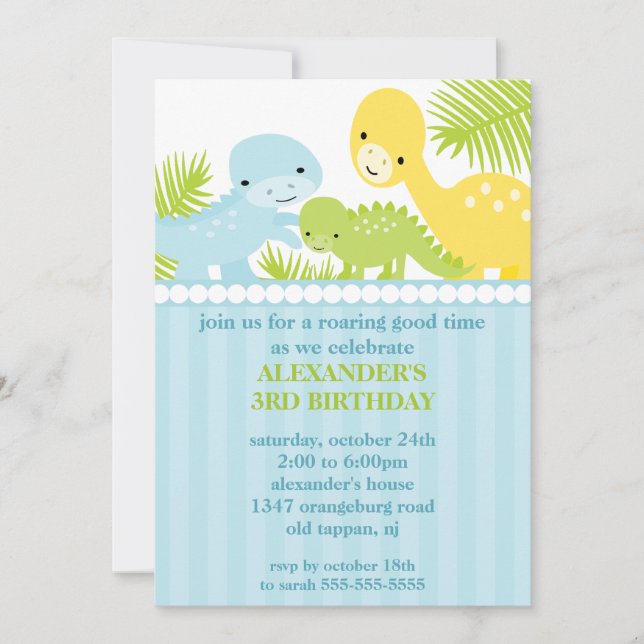 Invitación del cumpleaños de los dinosaurios de la (Anverso)