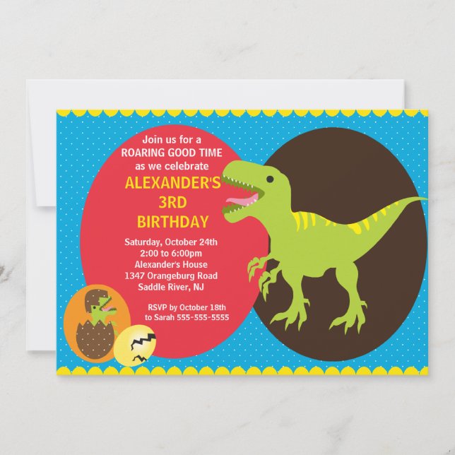 Invitación del cumpleaños de los dinosaurios de la (Anverso)
