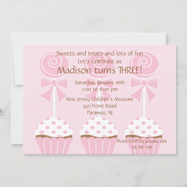 Invitación del cumpleaños de los Lollipops y de (Anverso)