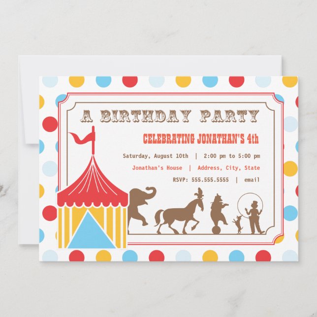 Invitación del cumpleaños de los niños - circo (Anverso)