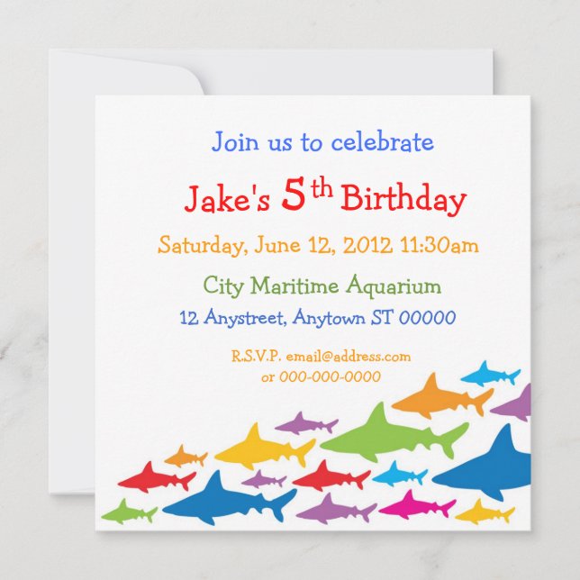 Invitación del cumpleaños de los tiburones del (Anverso)