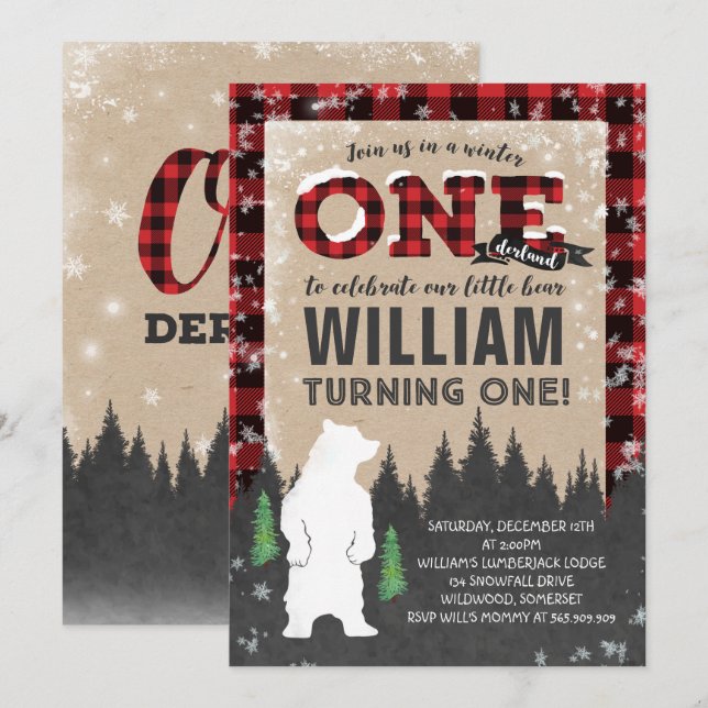 Invitación del cumpleaños de ONEderland del (Anverso / Reverso)