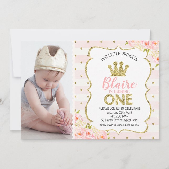Invitación del cumpleaños de princesa Crown de la (Anverso)
