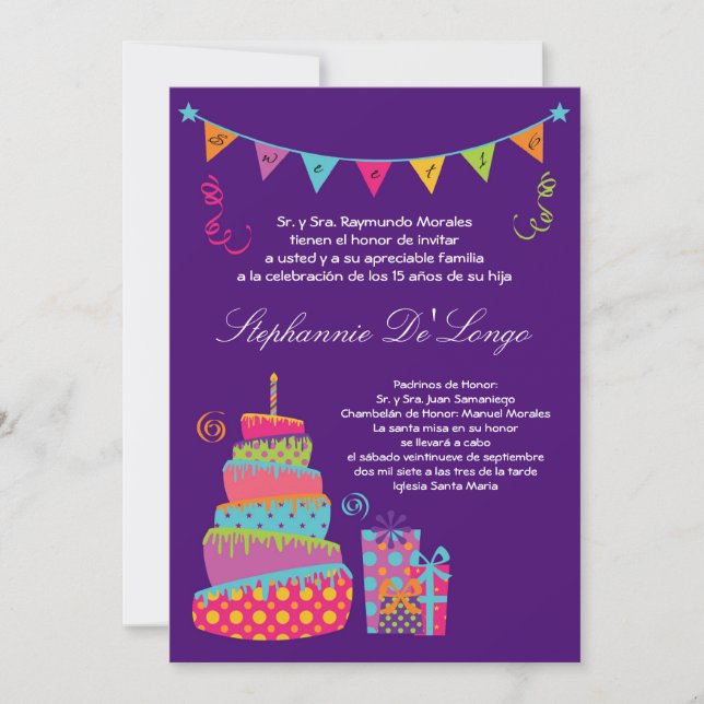 invitación del cumpleaños de Quinceanera de la (Anverso)