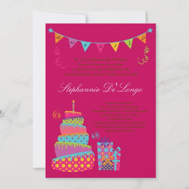 invitación del cumpleaños de Quinceanera de la (Anverso)
